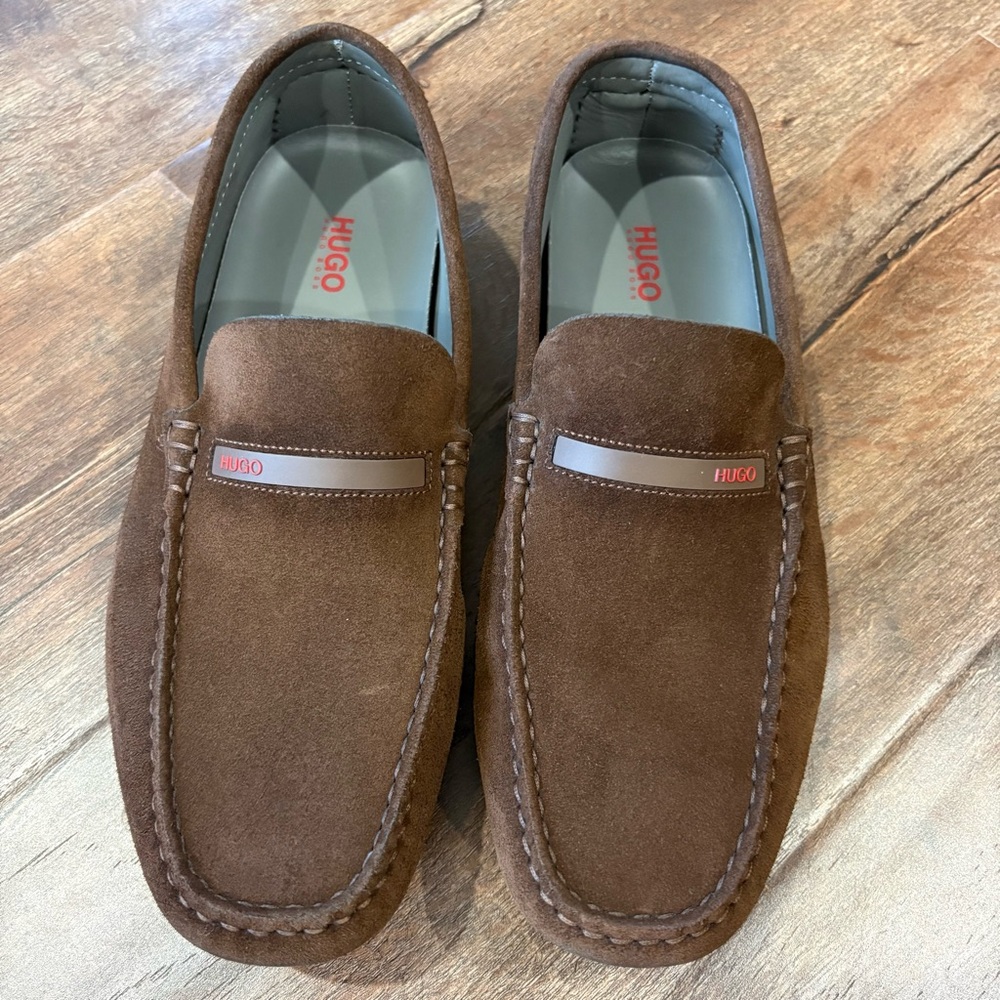Hugo Boss Brown Suede Penny Loafers